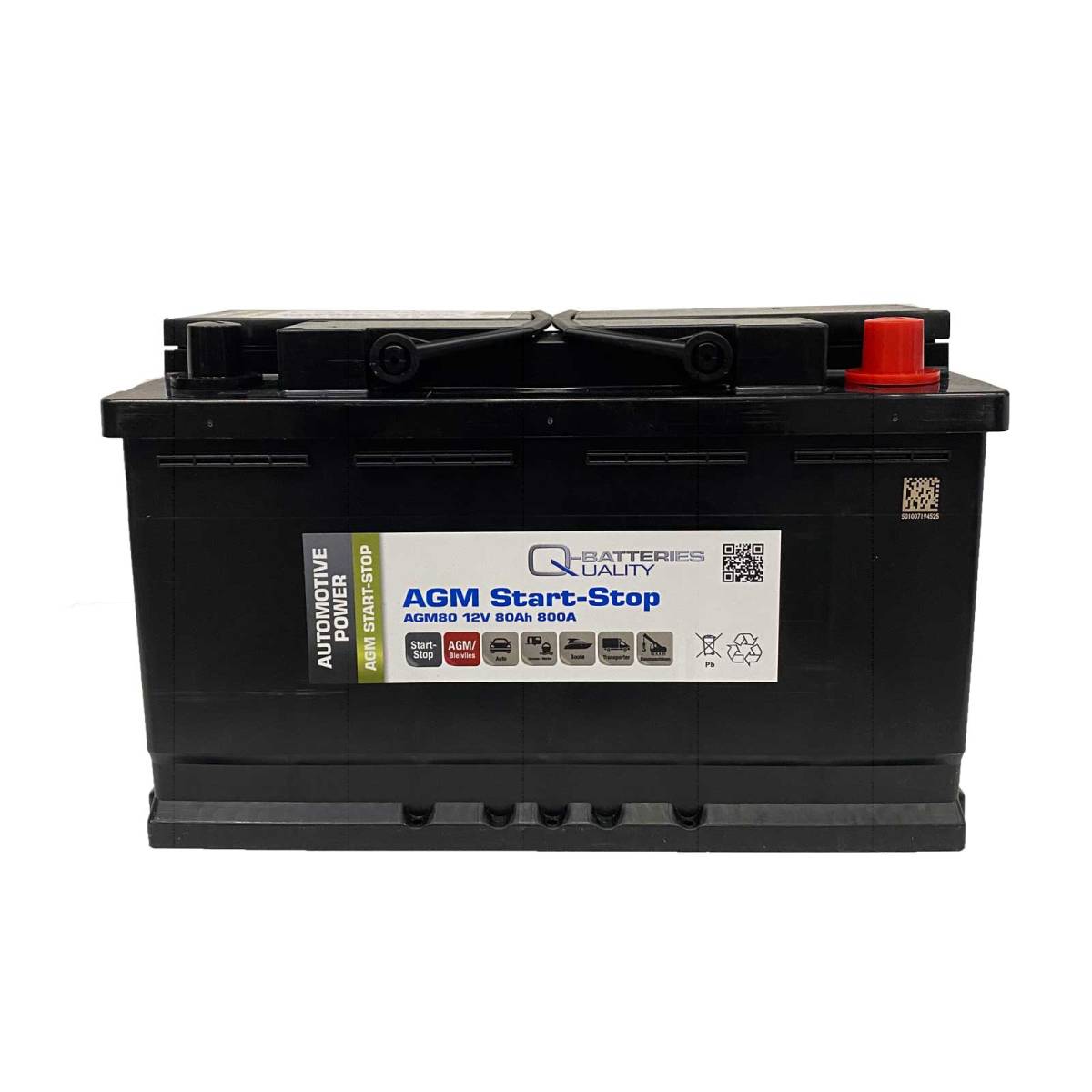 Q-Batteries Start-Stop Autobatterie AGM80 12V 80Ah 800A