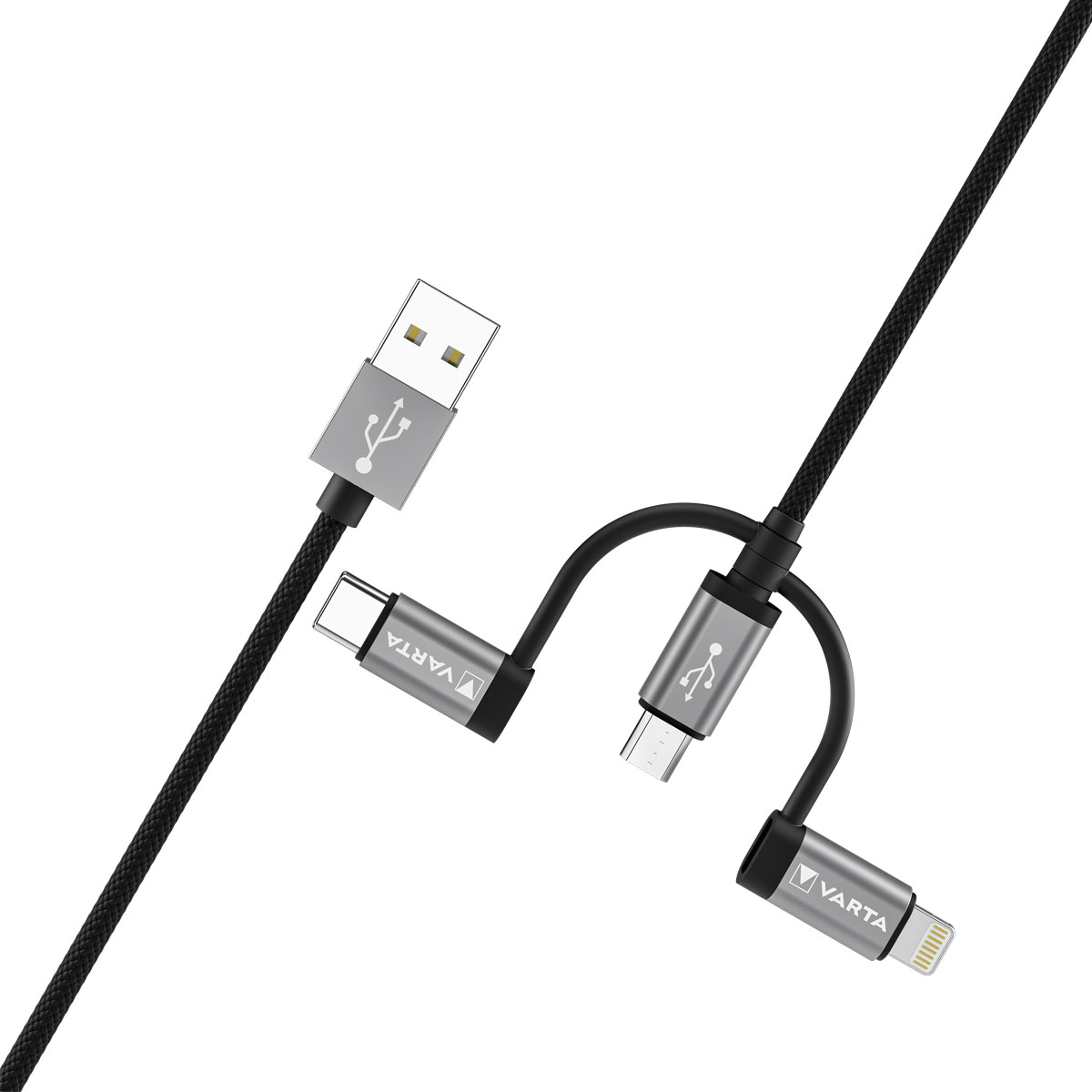VARTA Speed Charge& Sync 3in1 Ladekabel Micro USB, USB-C, Lightning 2m für iPhone und iPad