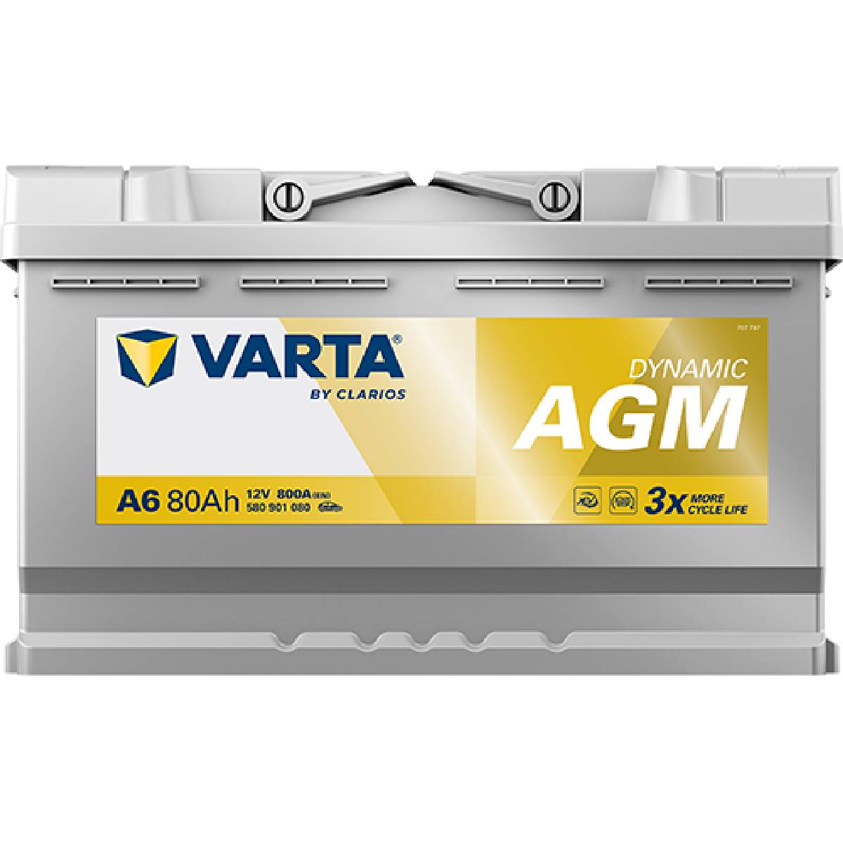 VARTA A6 Silver Dynamic AGM 12V 80Ah 800A Autobatterie Start-Stop 580 901 080