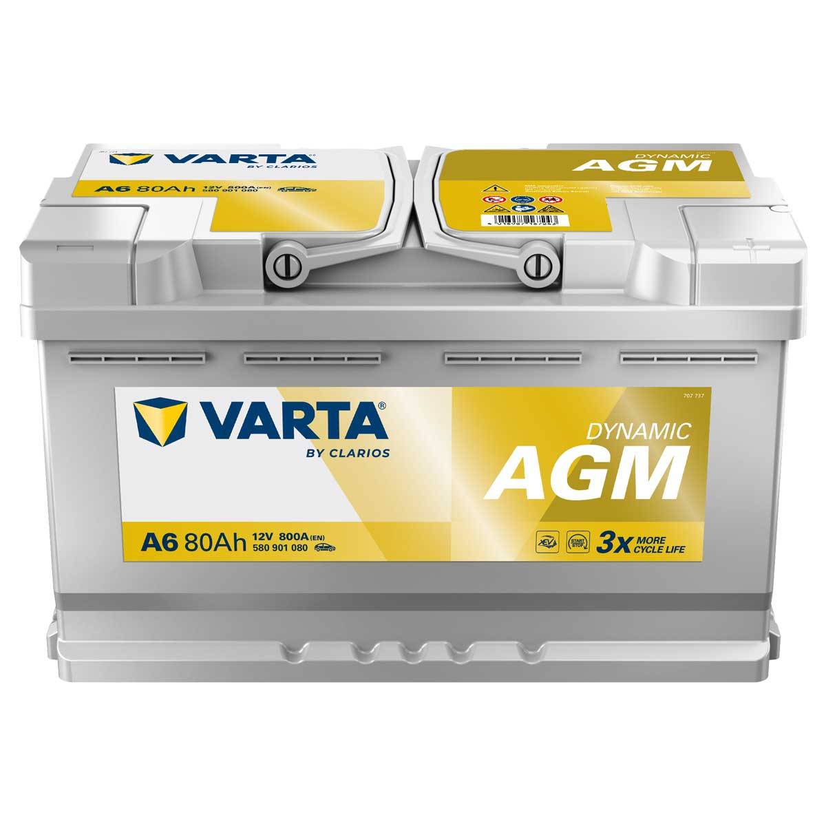 VARTA A6 Silver Dynamic AGM 12V 80Ah 800A Autobatterie Start-Stop 580 901 080