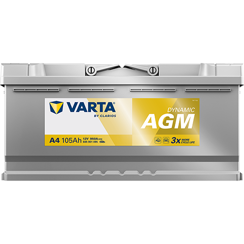 VARTA A4 Silver Dynamic AGM 12V 105Ah 950A Autobatterie Start-Stop 605 901 095