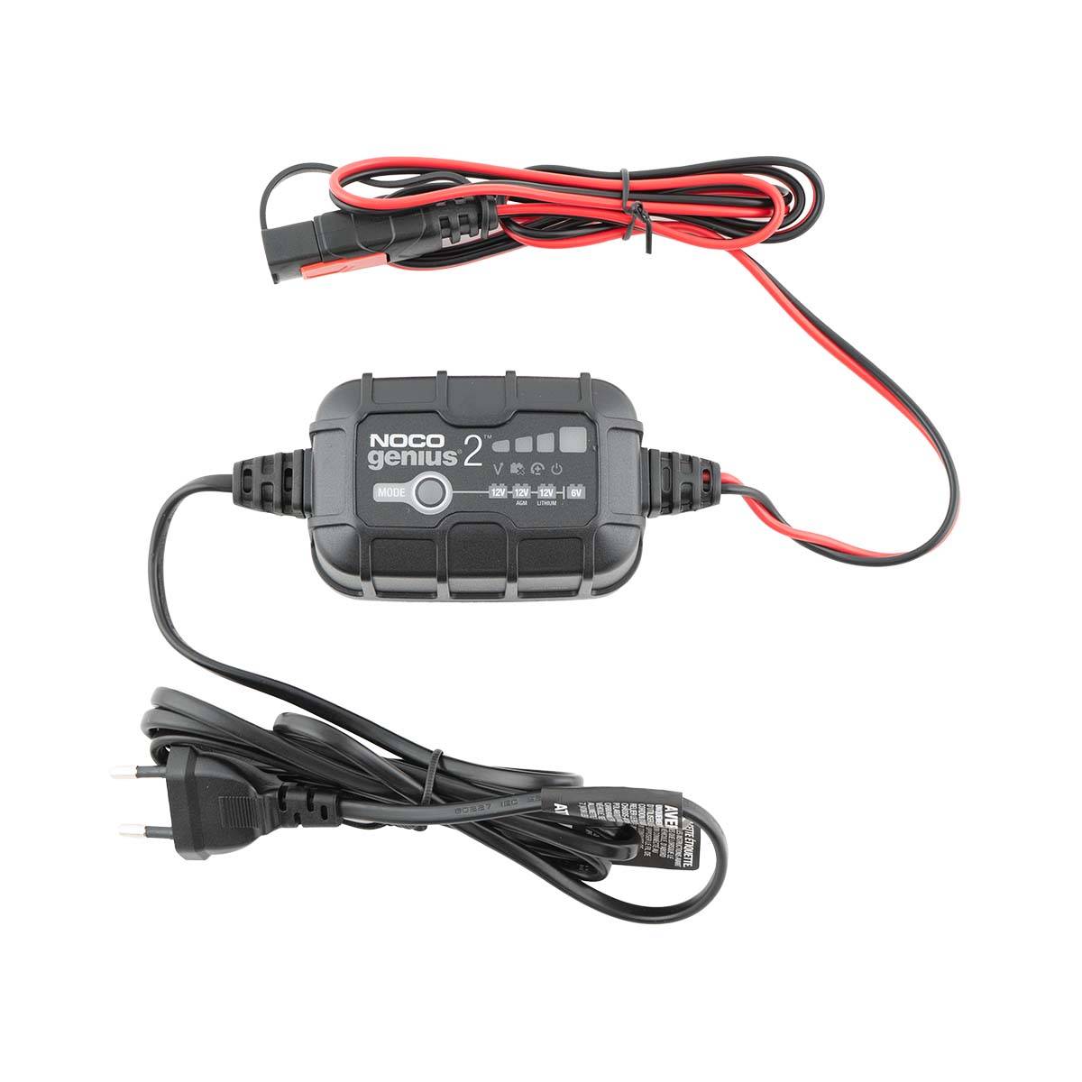 Noco GENIUS2 EU Batterie-Ladegerät 6V/ 12V 2A Blei- und Lithium-Akkus mit Krokodilklemmen und Kabelschuhen