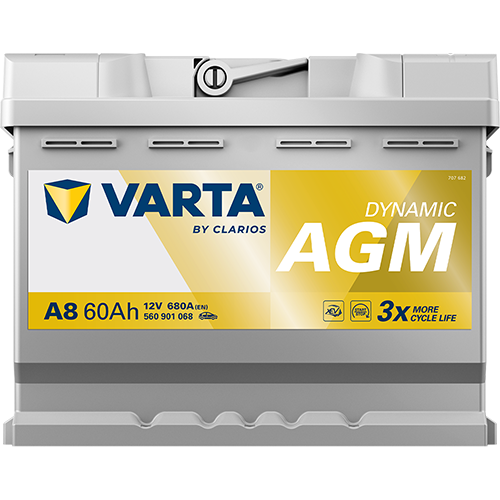 VARTA A8 Silver Dynamic AGM 12V 60Ah 680A Autobatterie Start-Stop 560 901 068