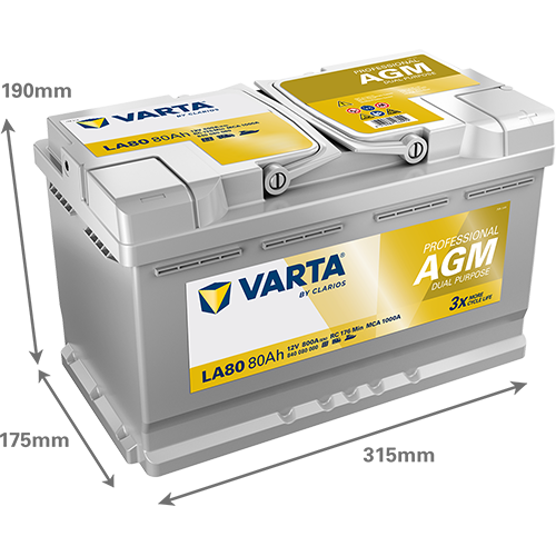 Varta LA80 Professional DP AGM Versorgungsbatterie 12V 80Ah 800A