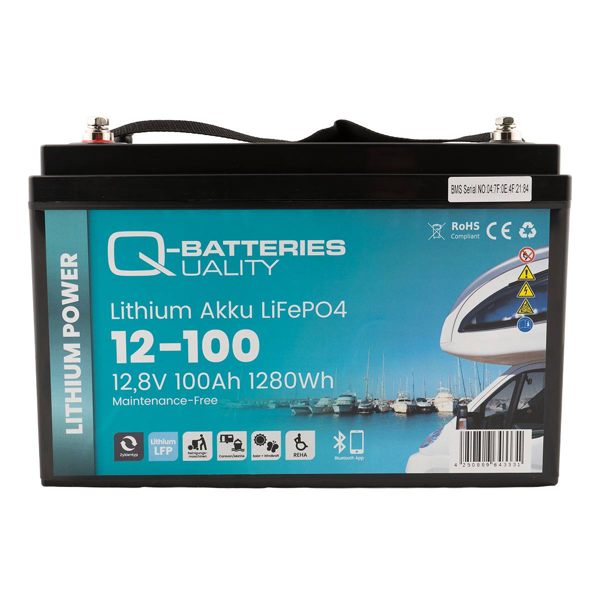 Q-Batteries Lithium Akku 12-100 12,8V 100Ah 1280Wh LiFePO4 Batterie mit Bluetooth  