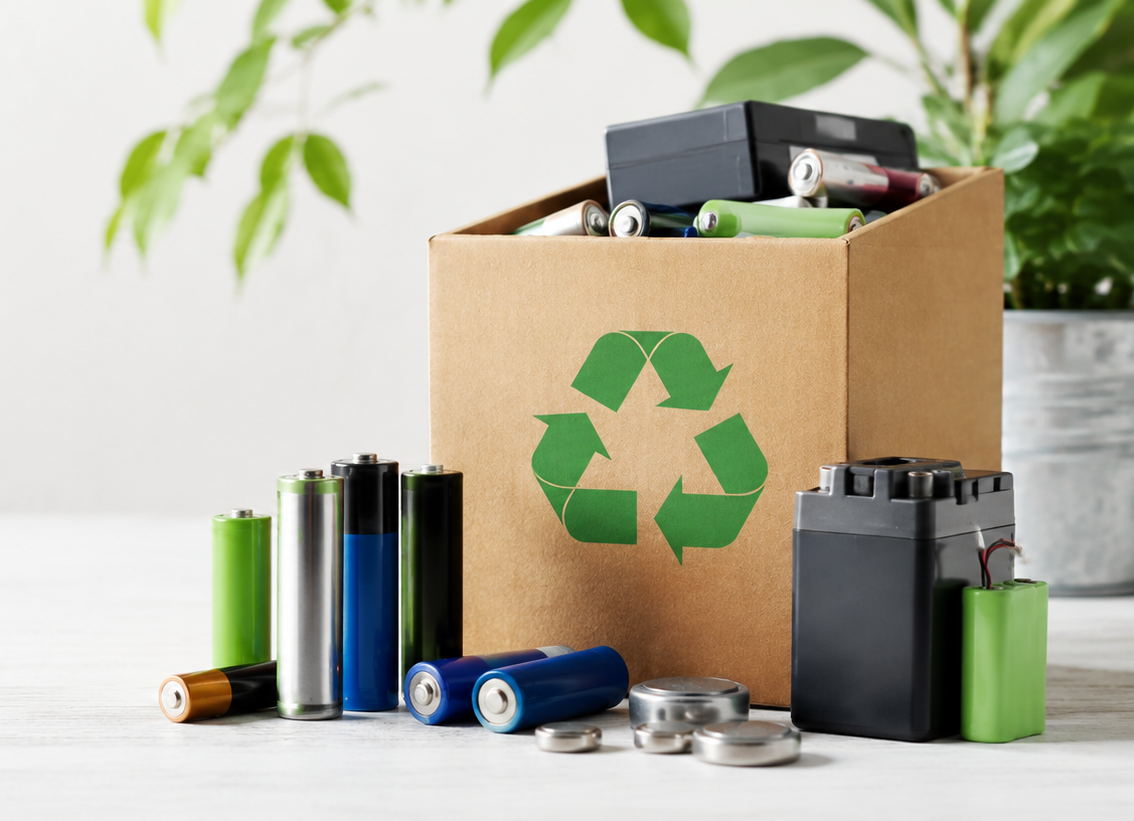 Verschiedene Batterien und Akkus zur fachgerechten Rückgabe