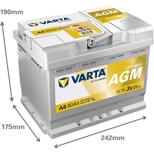 VARTA A8 Silver Dynamic AGM 12V 60Ah 680A Autobatterie Start-Stop 560 901 068
