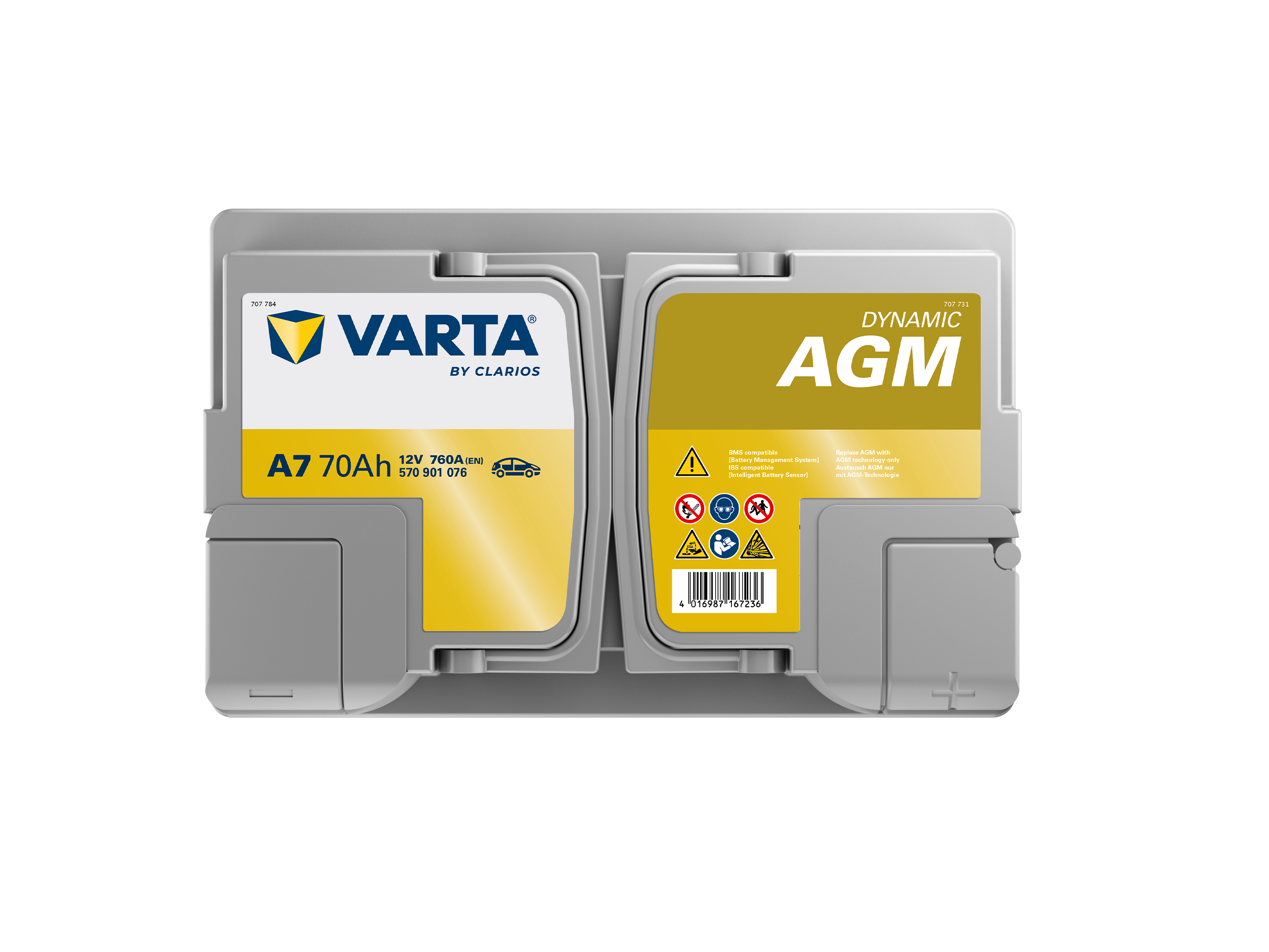 VARTA A7 Silver Dynamic AGM 12V 70Ah 760A Autobatterie Start-Stop 570 901 076