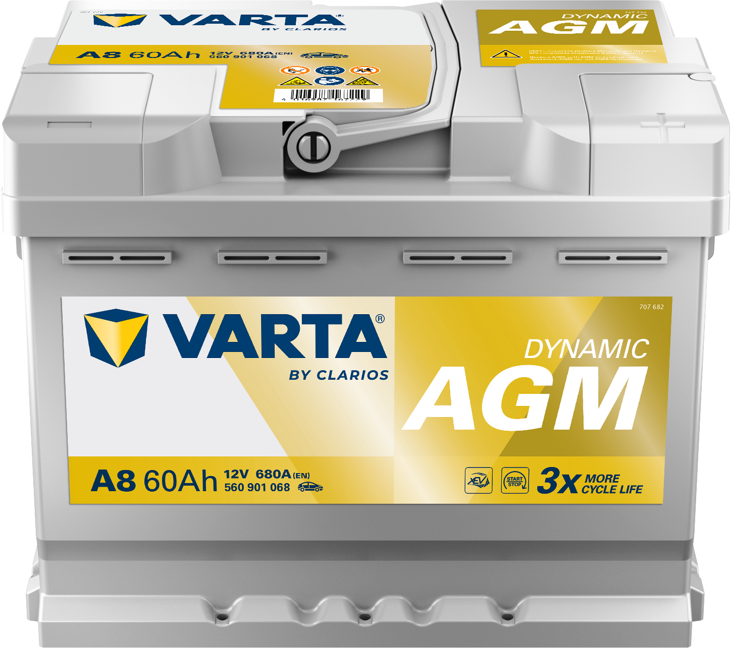 VARTA A8 Silver Dynamic AGM 12V 60Ah 680A Autobatterie Start-Stop 560 901 068