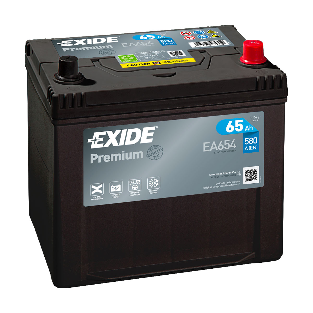 Exide EA654 Premium Carbon Boost 12V 65Ah 580A Autobatterie