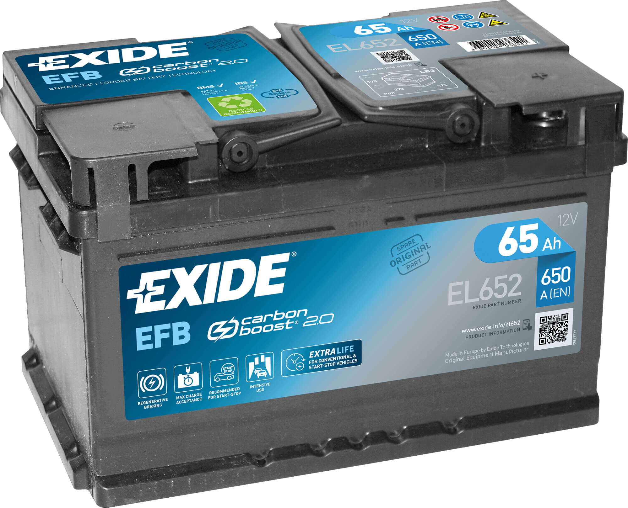Exide EL652 Start-Stop EFB 12V 65Ah 650A Autobatterie Exide EL652 Start-Stop EFB 12V 65Ah 650A Autobatterie