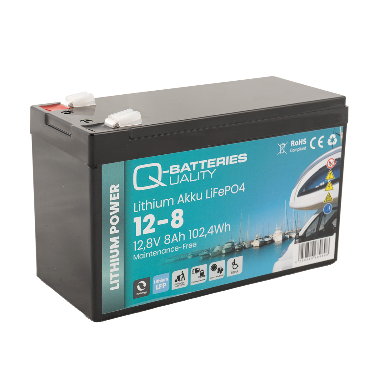 Q-Batteries Lithium Akku 12-8 12,8V 8Ah 102,4Wh LiFePO4 Batterie   Q-Batteries Lithium Akku 12-8 12,8V 8Ah 102,4Wh LiFePO4 Batterie
