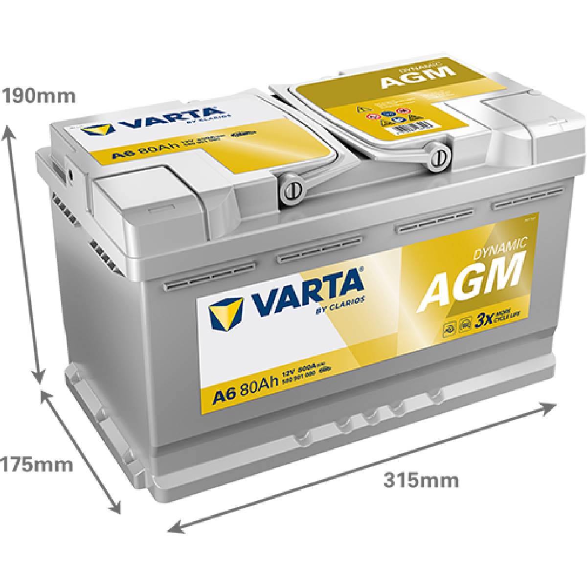 VARTA A6 Silver Dynamic AGM 12V 80Ah 800A Autobatterie Start-Stop 580 901 080