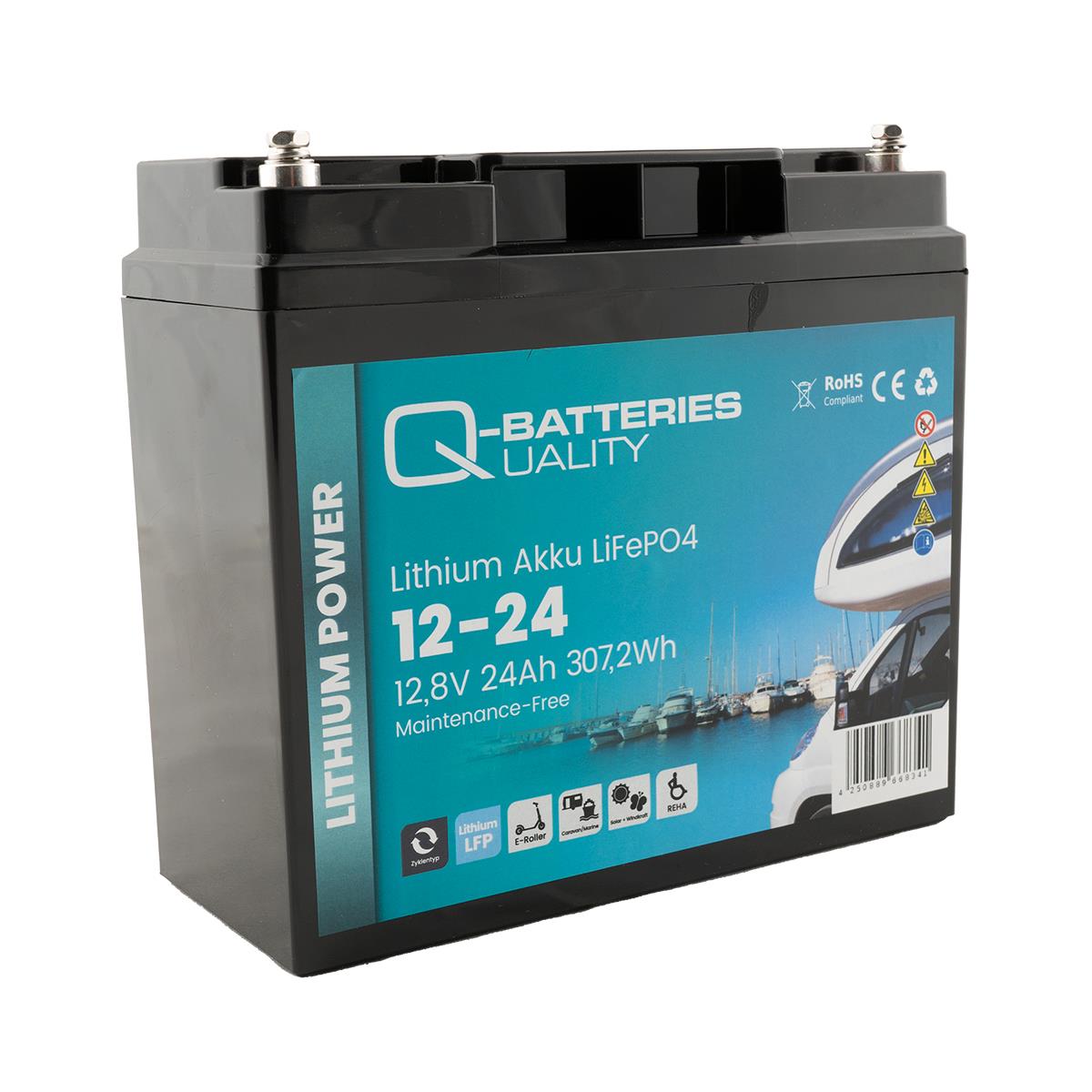 Q-Batteries Lithium Akku 12-24 12,8V 24Ah 307,2Wh LiFePO4 Batterie    Q-Batteries Lithium Akku 12-24 12,8V 24Ah 307,2Wh LiFePO4 Batterie