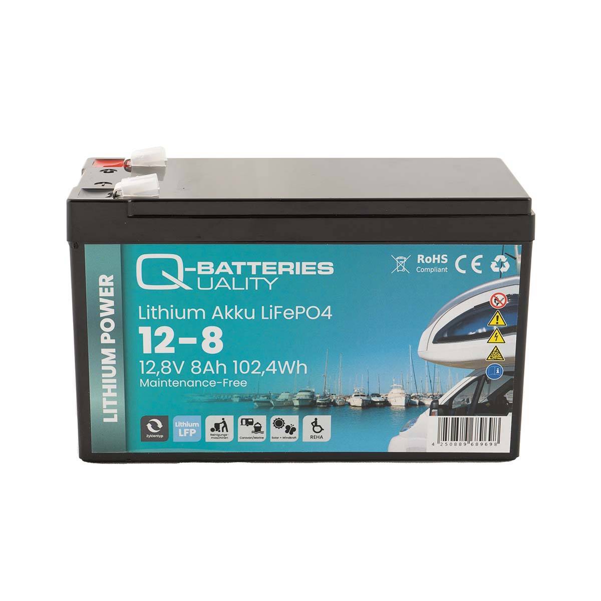 Q-Batteries Lithium Akku 12-8 12,8V 8Ah 102,4Wh LiFePO4 Batterie  