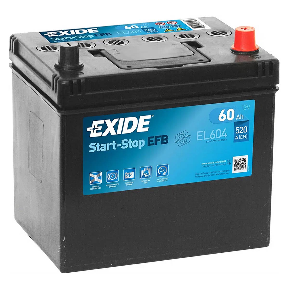 Exide EL604 Start-Stop EFB 12V 60Ah 520A Autobatterie