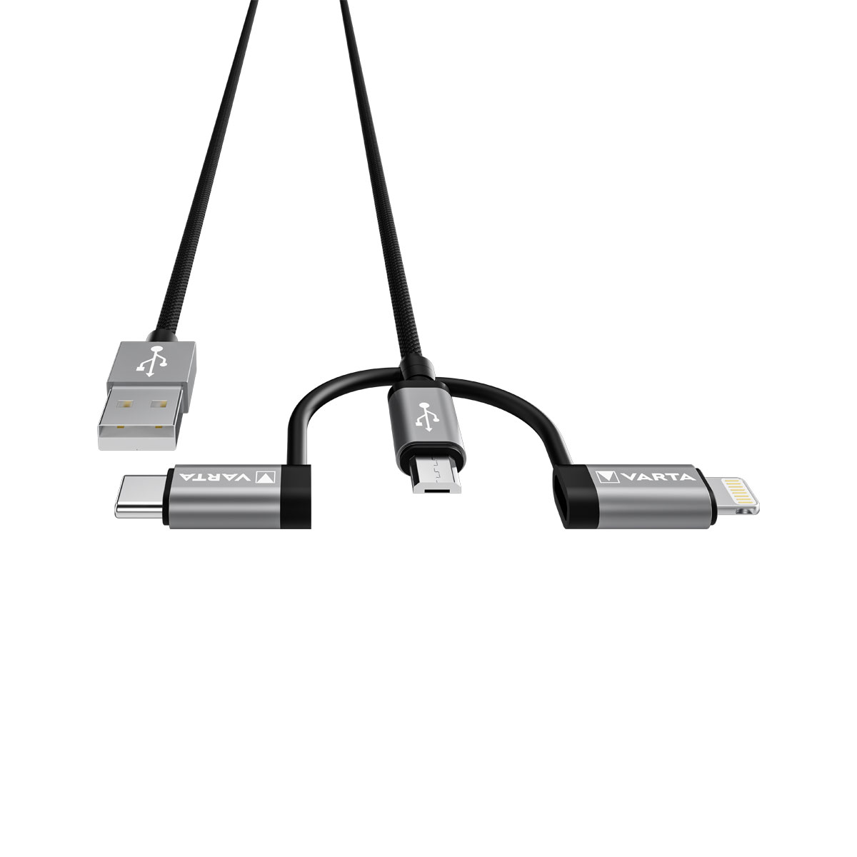 VARTA Speed Charge& Sync 3in1 Ladekabel Micro USB, USB-C, Lightning 2m für iPhone und iPad