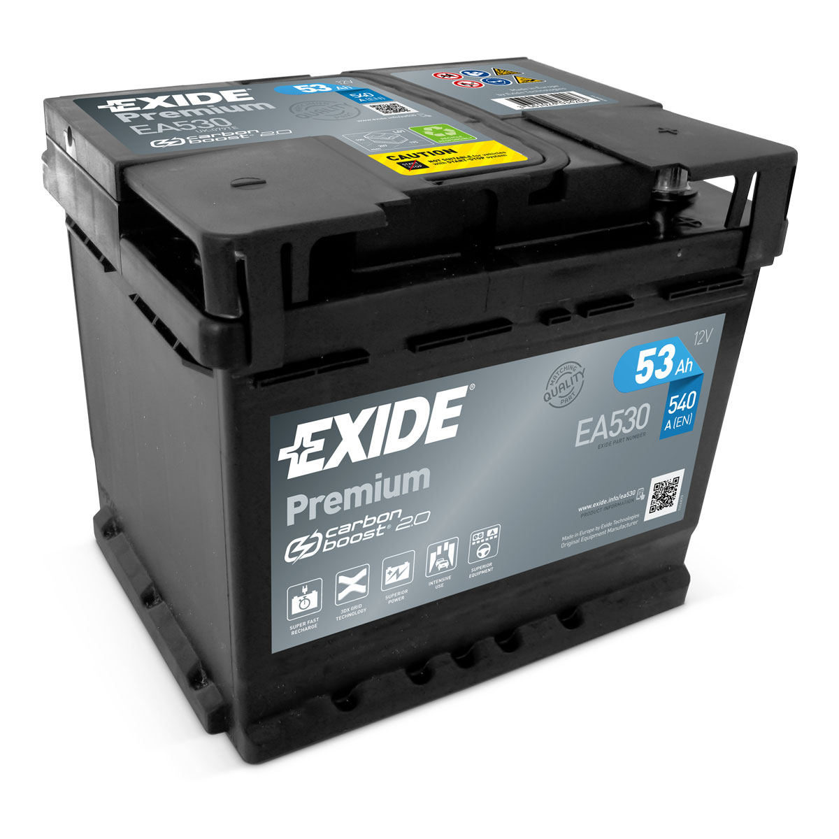 Exide EA530 Premium Carbon Boost 12V 53Ah 540A Autobatterie