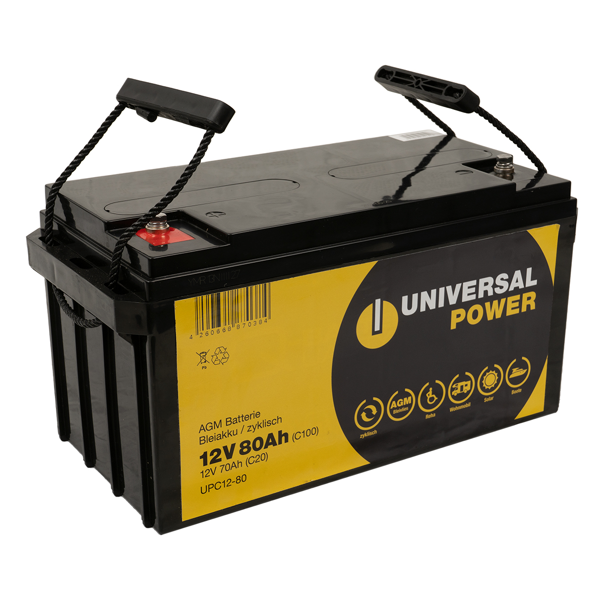 Universal Power UPC12-80 12V 80Ah (C100) AGM Solarbatterie Wohnmobilbatterie