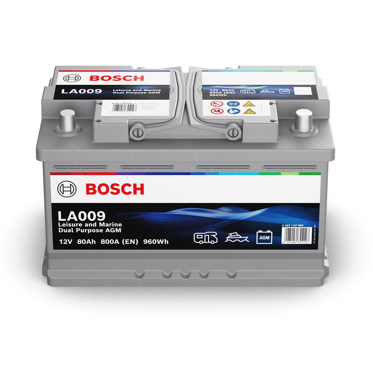 Bosch LA009 Dual AGM Starter-, Versorgungsbatterie 12V 80Ah 800A Bosch LA009 Dual AGM Starter-, Versorgungsbatterie 12V 80Ah 800A