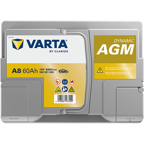 VARTA A8 Silver Dynamic AGM 12V 60Ah 680A Autobatterie Start-Stop 560 901 068