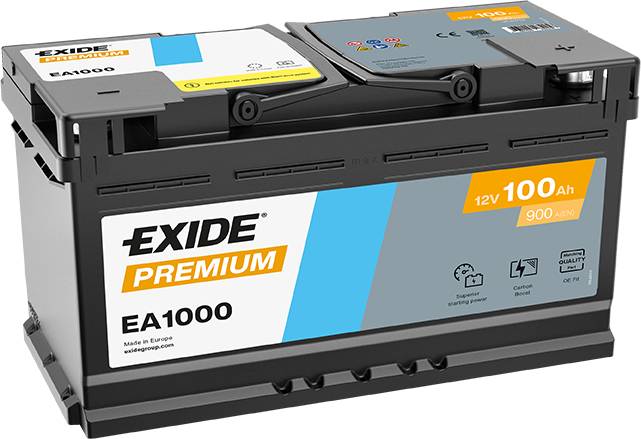 Exide EA1000 Premium Carbon Boost 12V 100Ah 900A Autobatterie