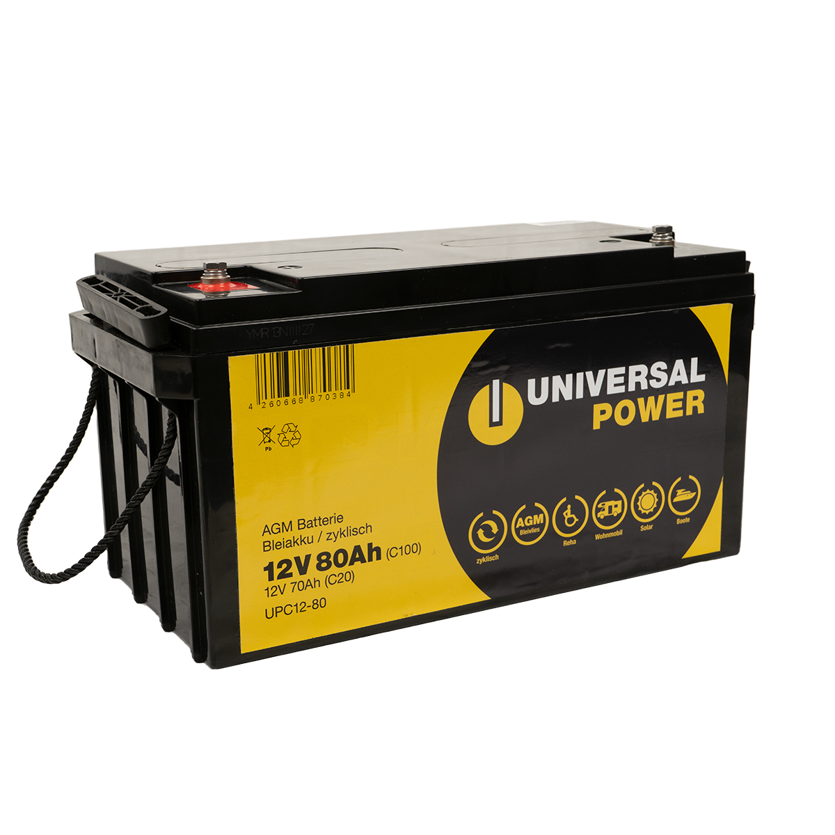 Universal Power UPC12-80 12V 80Ah (C100) AGM Solarbatterie Wohnmobilbatterie