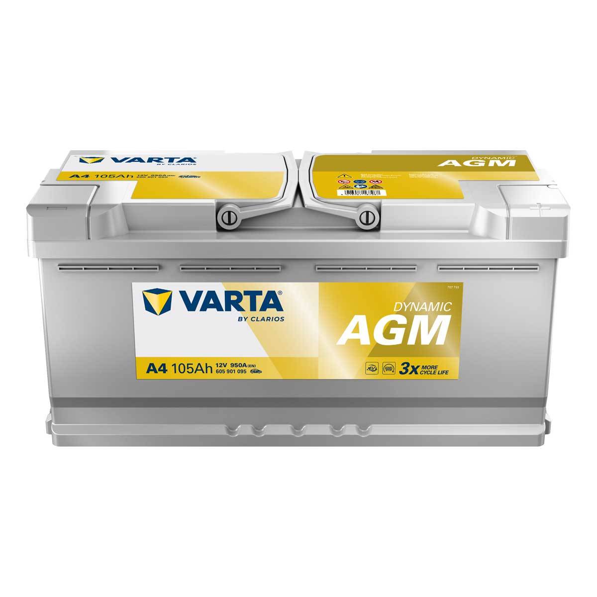 VARTA A4 Silver Dynamic AGM 12V 105Ah 950A Autobatterie Start-Stop 605 901 095