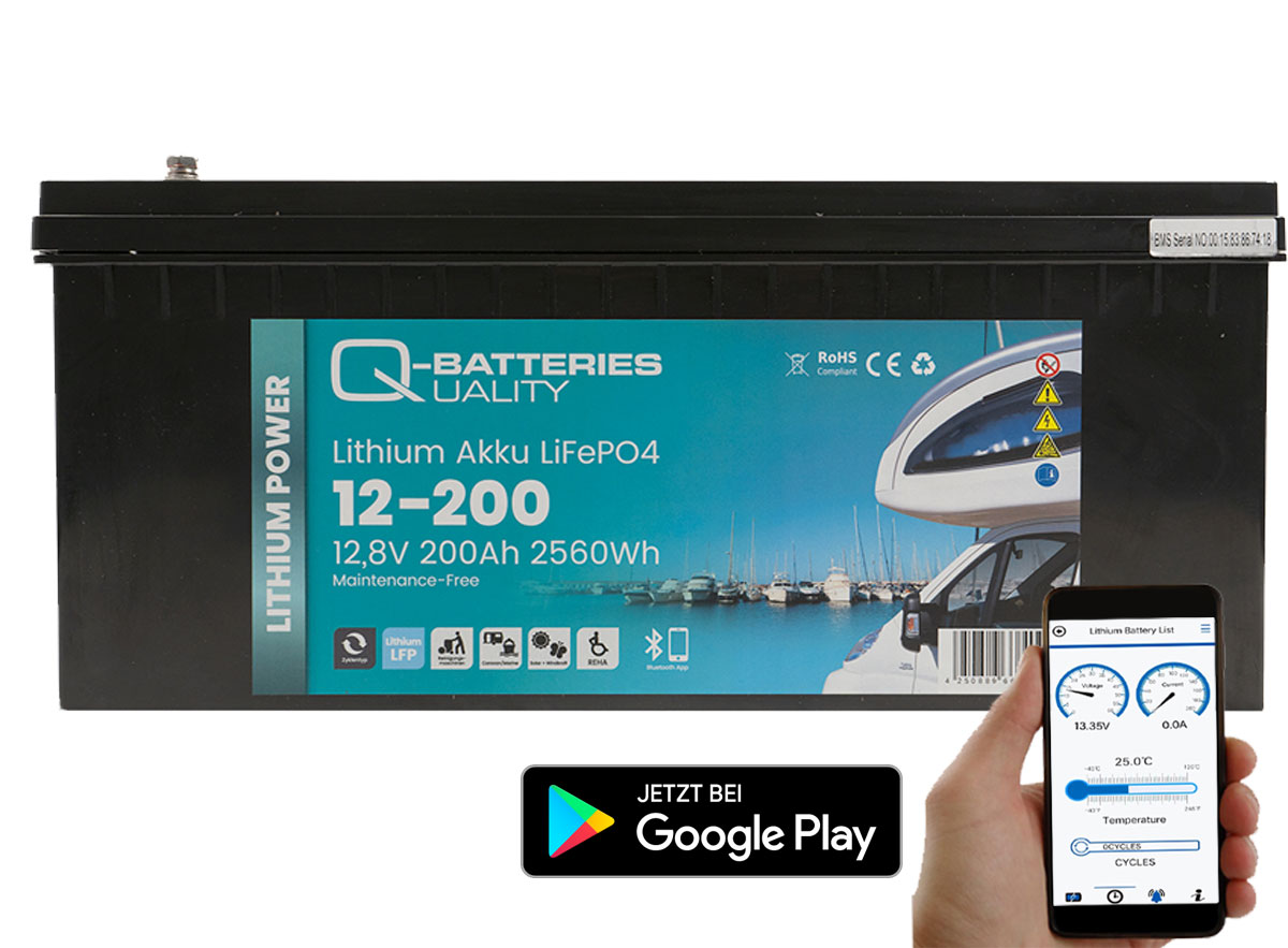 Q-Batteries Lithium Akku 12-200 12,8V 200Ah 2560Wh LiFePO4 Batterie mit Bluetooth Q-Batteries Lithium Akku 12-200 12,8V 200Ah 2560Wh LiFePO4 Batterie mit Bluetooth