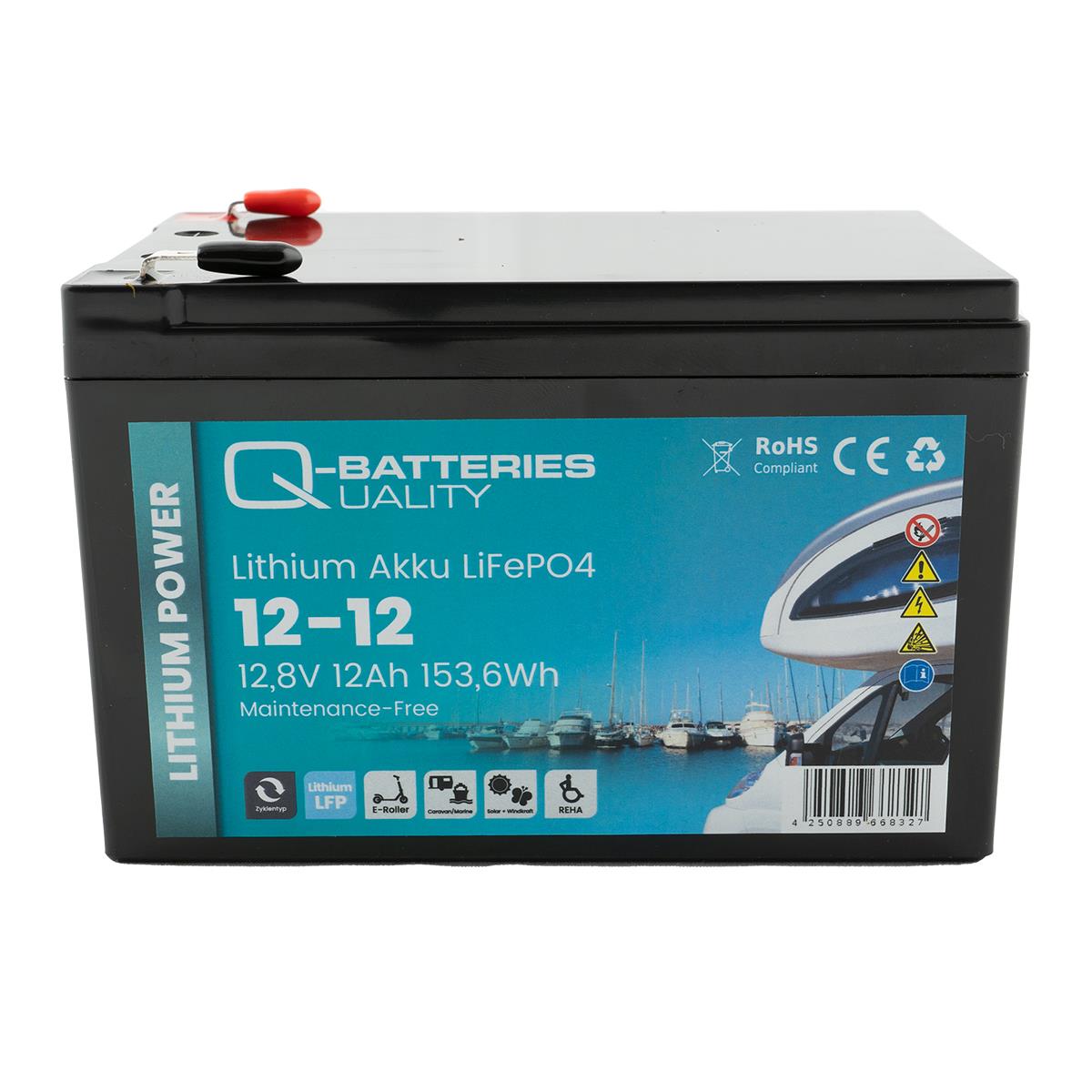 Q-Batteries Lithium Akku 12-12 12,8V 12Ah 153,6Wh LiFePO4 Batterie