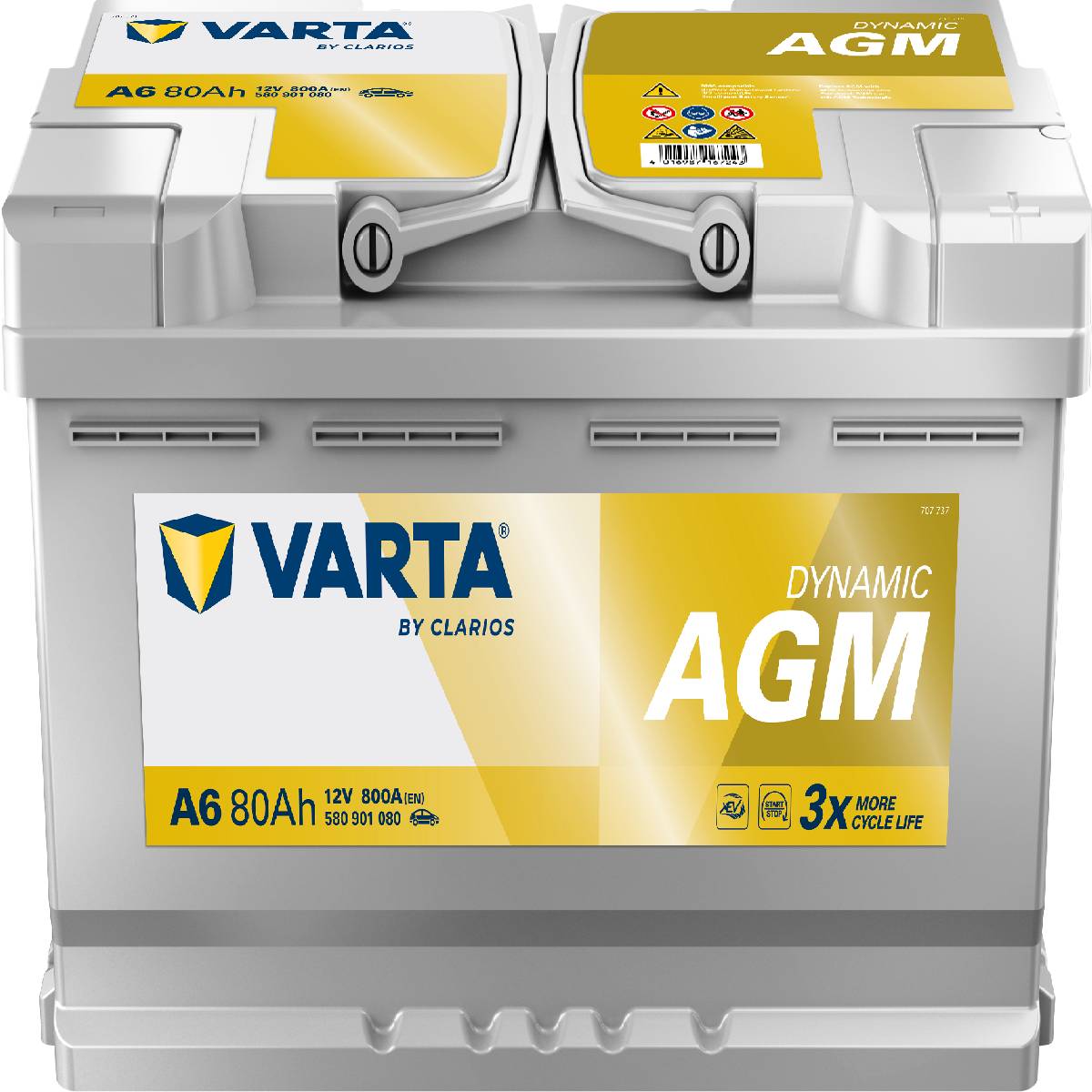 VARTA A6 Silver Dynamic AGM 12V 80Ah 800A Autobatterie Start-Stop 580 901 080