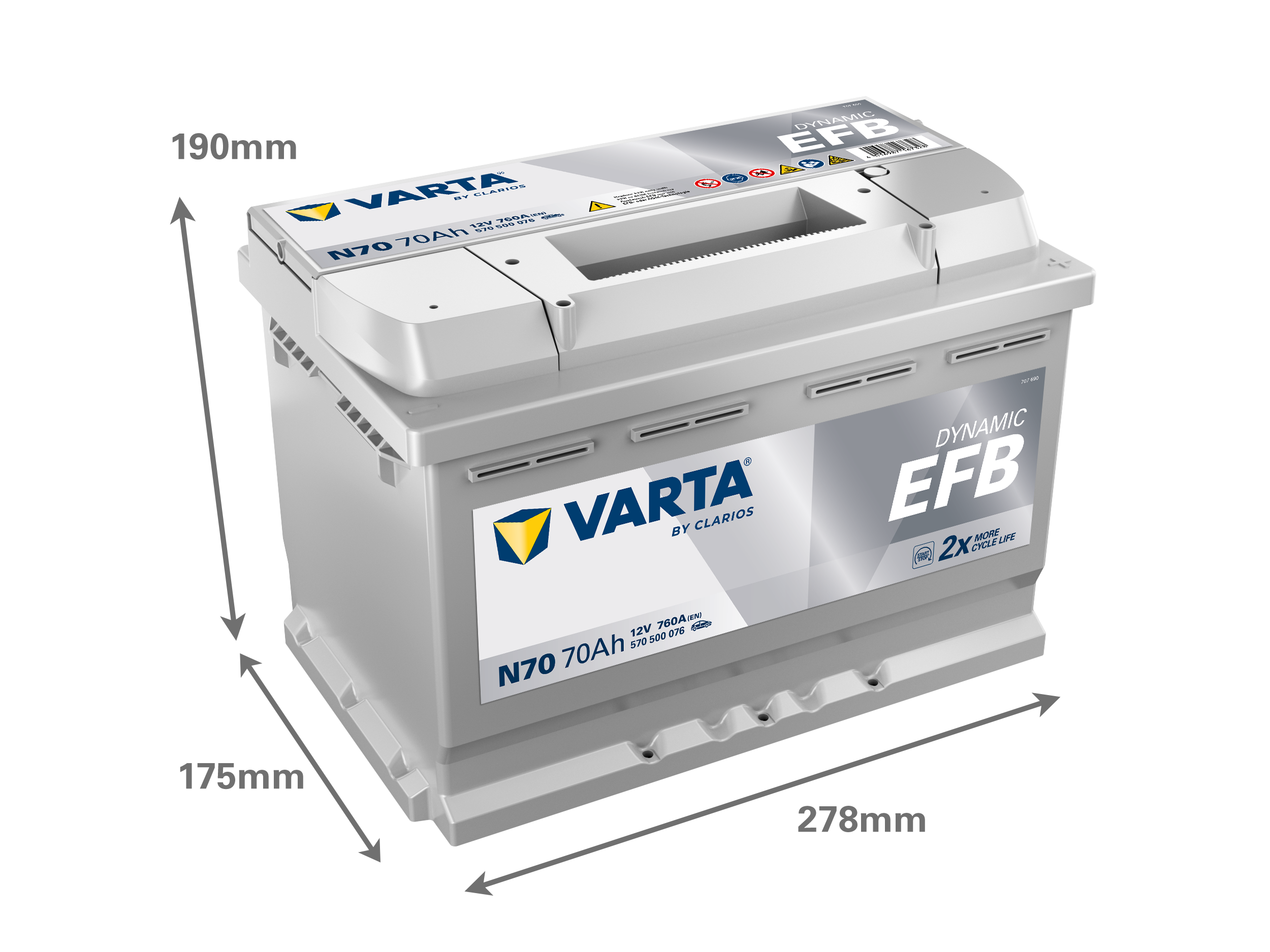 VARTA N70 Blue Dynamic EFB 12V 70Ah 760A Autobatterie Start-Stop 570 500 076