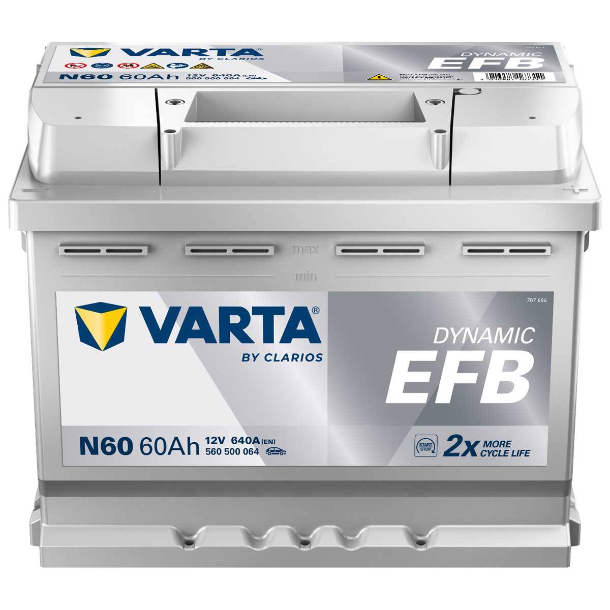 VARTA N60 Blue Dynamic EFB 12V 60Ah 640A Autobatterie Start-Stop 560 ...