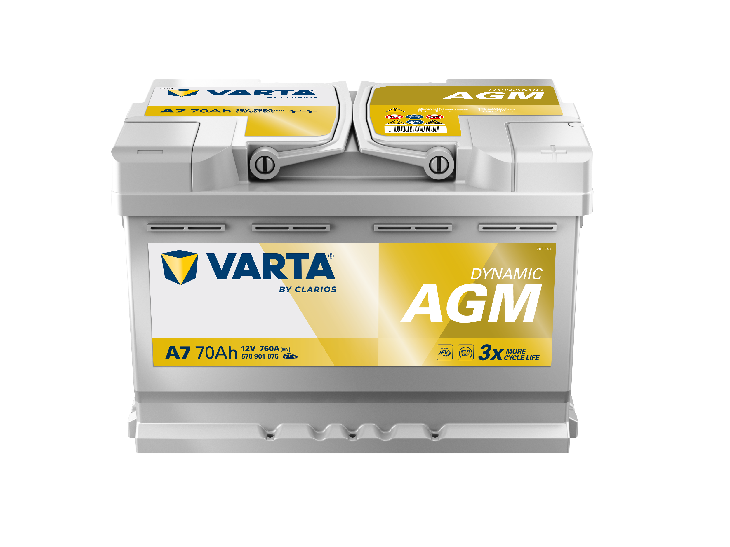 VARTA A7 Silver Dynamic AGM 12V 70Ah 760A Autobatterie Start-Stop 570 901 076